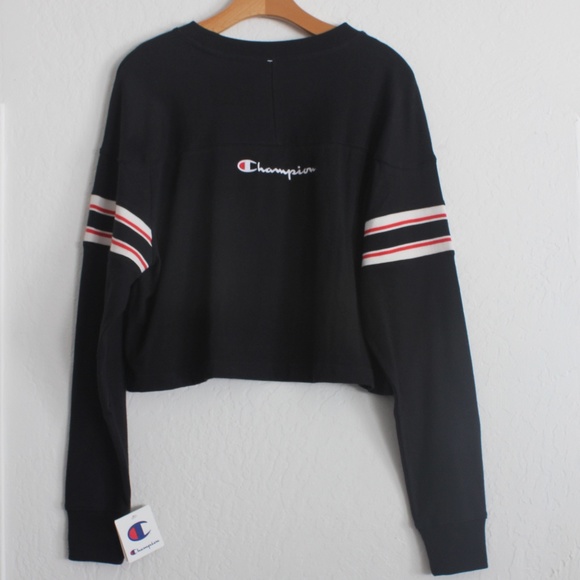 CHAMPION STRIPE BLACK CROP LONG SLEEVE T-SHIRT - Picture 4 of 8